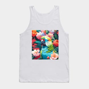 Petal Perch Parakeet, Parakeet in front of vibrant floral background Tank Top